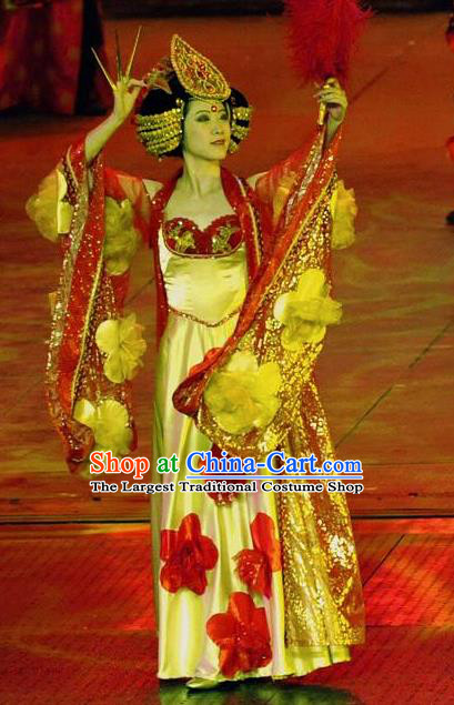 Chinese The Romantic Show of Songcheng Imperial Consort Dance Dress Stage Performance Goddess Costume and Headpiece for Women