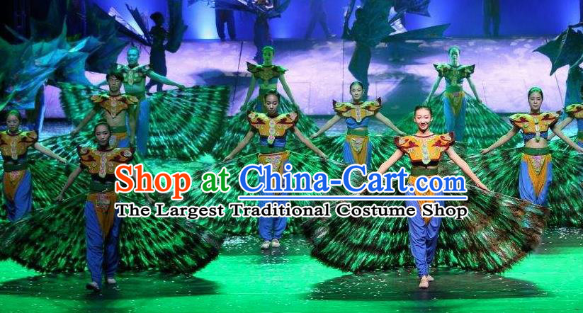 Chinese Dynamic Yunnan Peacock Dance Dress Stage Performance Ethnic Costume for Women