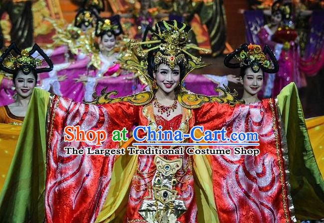 Chinese The Romantic Show of Jiuzhai Court Concubine Dance Dress Stage Performance Costume and Headpiece for Women