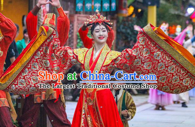 Chinese The Romantic Show of Mingyue Classical Dance Red Dress Stage Performance Costume for Women