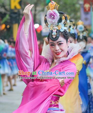Chinese The Romantic Show of Mingyue Classical Dance Rosy Dress Stage Performance Costume for Women