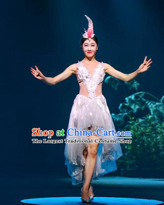 Chinese The Romantic Show of Mingyue White Dress Stage Performance Dance Costume for Women