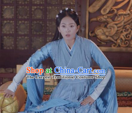 Drama Ever Night Ancient Chinese Court Princess Li Yu Blue Dress Traditional Tang Dynasty Royal Infanta Costumes for Women