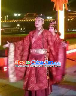 Chinese Chang An Impression Ancient Tang Dynasty Minister Stage Performance Dance Red Costume for Men