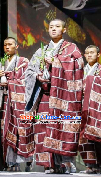 Chinese Dharma Legends in Famen Temple Ancient Tang Dynasty Monk Cassock Stage Performance Costume for Men