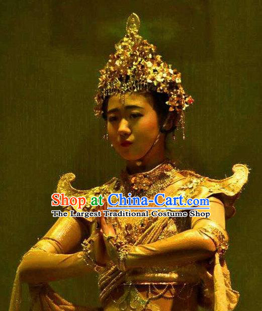 Chinese Dharma Legends in Famen Temple Ancient Classical Dance Dress Stage Performance Costume and Headpiece for Women