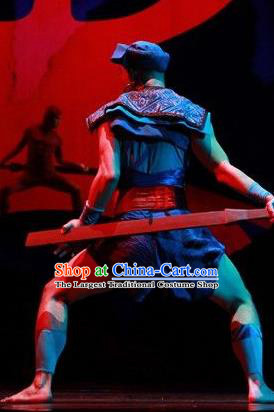 Chinese The Ship Legend of Huashan Zhuang Nationality Blue Clothing Stage Performance Dance Costume for Men