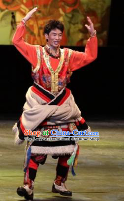 Chinese Impression Tibetan Zang Nationality Red Clothing Stage Performance Dance Costume for Men