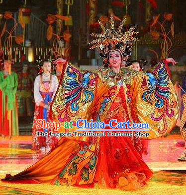 Chinese Chang An Impression Ancient Tang Dynasty Empress Dance Red Dress Stage Performance Costume and Headpiece for Women