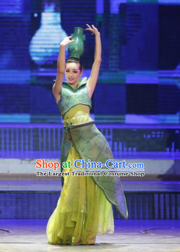 Chinese Back to Song Dynasty Classical Vase Dance Green Dress Stage Performance Costume for Women