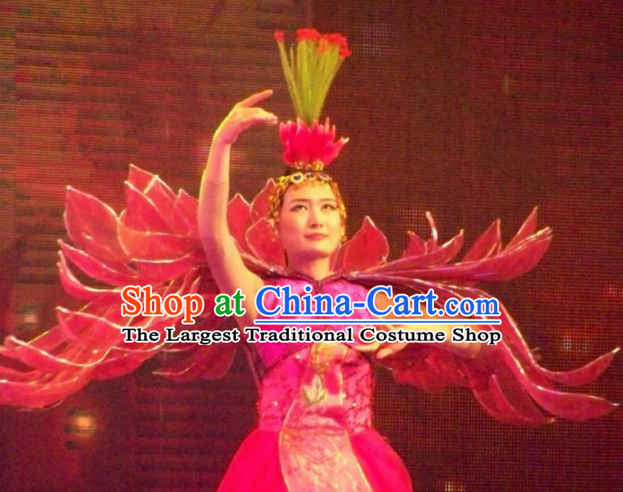 Chinese Back to Song Dynasty Classical Chrysanthemum Dance Rosy Dress Stage Performance Costume for Women