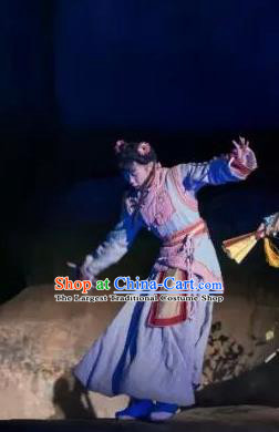 Chinese Peoformance In Panshan Mountain Qing Dynasty Dance Dress Stage Performance Costume and Headpiece for Women