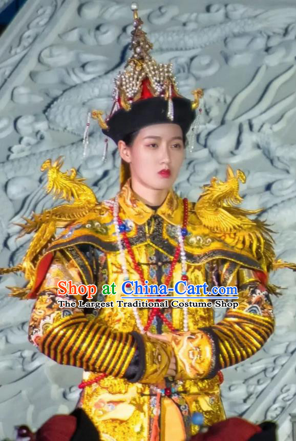 Chinese Peoformance In Panshan Mountain Qing Dynasty Queen Dress Stage Performance Costume and Headpiece for Women
