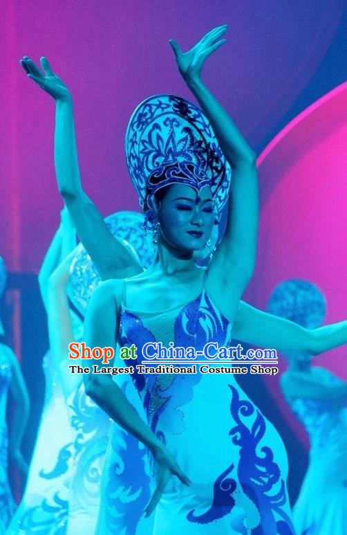 Chinese Magic Ganpo Classical Dance Dress Stage Performance Costume and Headpiece for Women