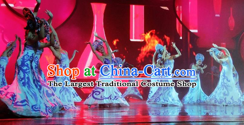 Chinese Magic Ganpo Classical Dance Dress Stage Performance Costume and Headpiece for Women