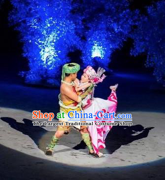 Chinese Dragon Boat Song Tujia Nationality Ethnic Wedding Bride and Bridegroom Stage Performance Dance Costumes for Women for Men