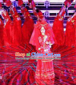 Chinese Dushan Ceremony Bouyei Nationality Wedding Bride and Bridegroom Stage Performance Dance Costumes for Women for Men