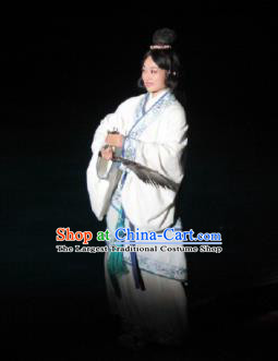 Chinese The Legend of Zhugeliang Three Kingdoms Period Court White Hanfu Dress Stage Performance Costume for Women