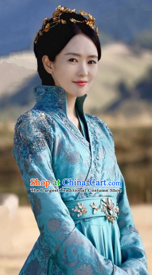 Drama Ever Night Ancient Chinese Royal Infanta Li Yu Blue Dress Traditional Tang Dynasty Court Princess Costumes for Women