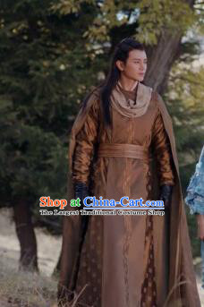 Drama Ever Night Chinese Ancient Prince Brown Hanfu Clothing Traditional Tang Dynasty Swordsman Costumes for Men