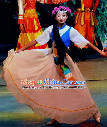 Chinese Lishui Jinsha Yi Nationality Dance Dress Ethnic Stage Performance Costume and Headpiece for Women