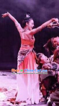 Chinese Encounter Shangri La Impression Classical Dance Dress Stage Performance Costume and Headpiece for Women