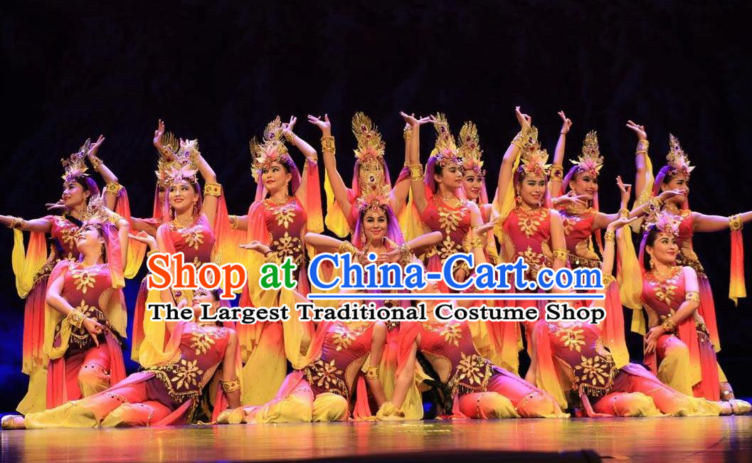 Chinese Turpan Festival Uyghur Nationality Dance Dress Stage Performance Ethnic Costume and Headpiece for Women