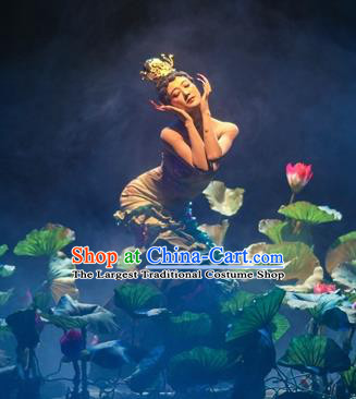 Chinese Encounter Shangri La Impression Lotus Dance Dress Stage Performance Costume and Headpiece for Women