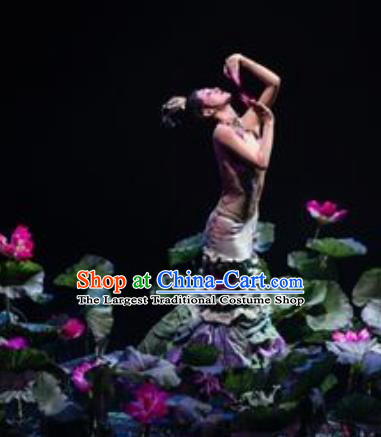 Chinese Encounter Shangri La Impression Lotus Dance Dress Stage Performance Costume and Headpiece for Women