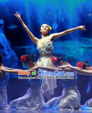 Chinese Jin Show Dan Zhai Miao Nationality Dance Dress Stage Performance Costume and Headpiece for Women