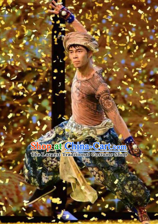 Chinese Jin Show Dan Zhai Miao Nationality Male Dance Clothing Stage Performance Costume for Men