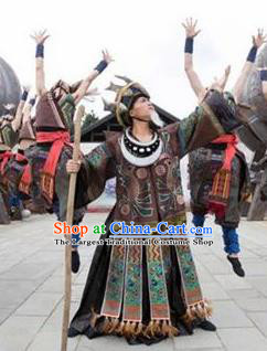 Chinese Jin Show Dan Zhai Miao Nationality Priest Dance Clothing Stage Performance Costume for Men