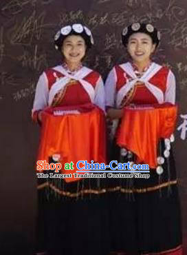 Chinese The Myth Of Snow Mountain Zang Nationality Dongba Dance Dress Stage Performance Costume and Headpiece for Women