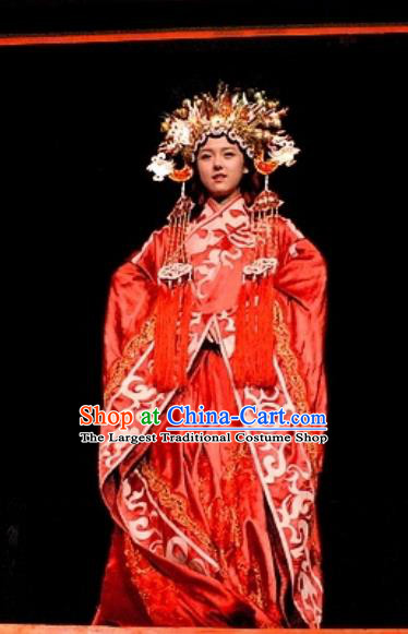 Chinese Encore Pingyao Beijing Opera Dance Red Dress Stage Performance Wedding Costume and Headpiece for Women