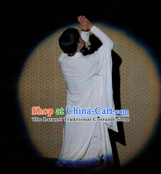 Chinese Impression Putuo Monk White Robe Stage Performance Costume for Men