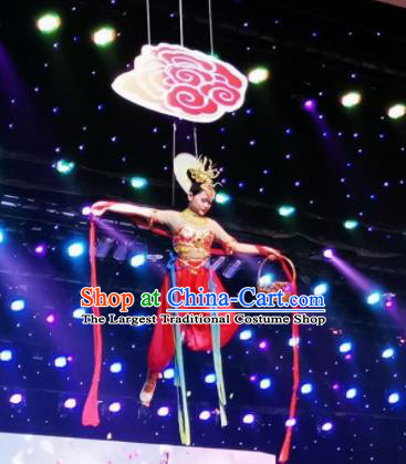 Chinese Picturesque Huizhou Classical Peri Dance Red Dress Stage Performance Costume and Headpiece for Women