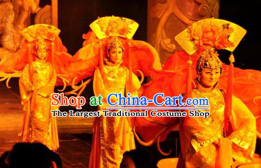 Chinese Picturesque Huizhou Opera Qing Dynasty Palace Lady Dress Stage Performance Costume and Headpiece for Women