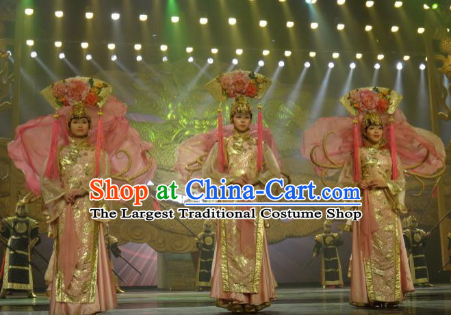Chinese Picturesque Huizhou Opera Qing Dynasty Palace Lady Dress Stage Performance Costume and Headpiece for Women