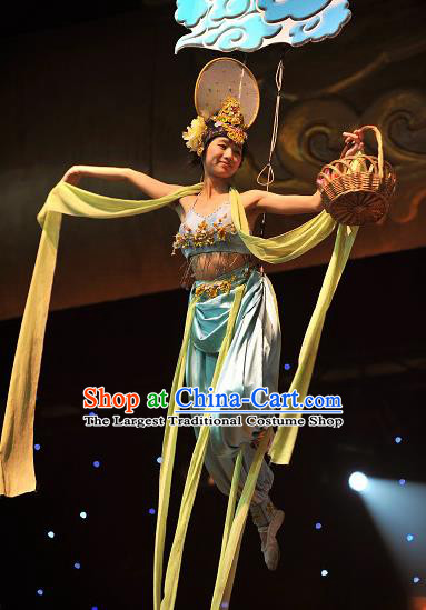 Chinese Picturesque Huizhou Opera Peri Classical Dance Dress Stage Performance Costume and Headpiece for Women