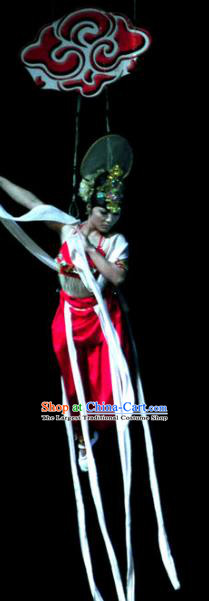 Chinese Picturesque Huizhou Opera Peri Classical Dance Red Dress Stage Performance Costume and Headpiece for Women