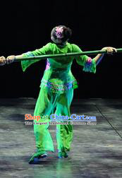 Chinese Phoenix Timeless Love Miao Nationality Dance Green Dress Stage Performance Costume and Headpiece for Women