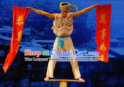 Chinese Charm Xiangxi Tujia Nationality Bridegroom White Clothing Stage Performance Dance Costume for Men