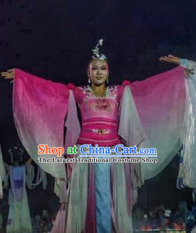 Chinese Dream Of Tao Classical Dance Pink Dress Stage Performance Costume and Headpiece for Women