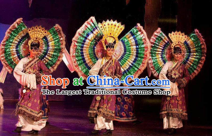 Chinese Oriental Apparel Zang Nationality Dance Purple Dress Stage Performance Ethnic Costume and Headpiece for Women