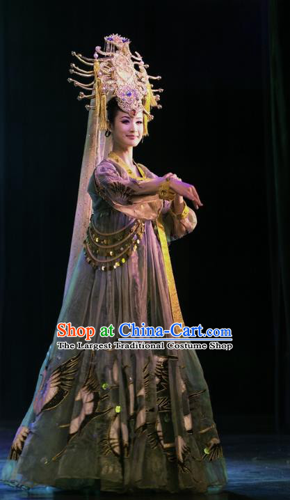 Chinese Oriental Apparel Classical Dance Green Dress Stage Performance Ethnic Costume and Headpiece for Women