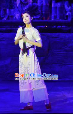 Chinese Border Town Miao Nationality Cui Cui Dance Dress Stage Performance Costume and Headpiece for Women