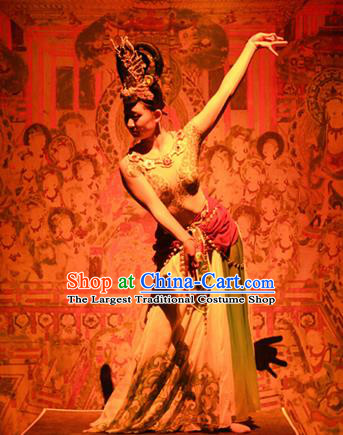 Chinese The Ancient Dunhuang Music Theatre Flying Apsaras Classical Dance Dress Stage Performance Costume and Headpiece for Women