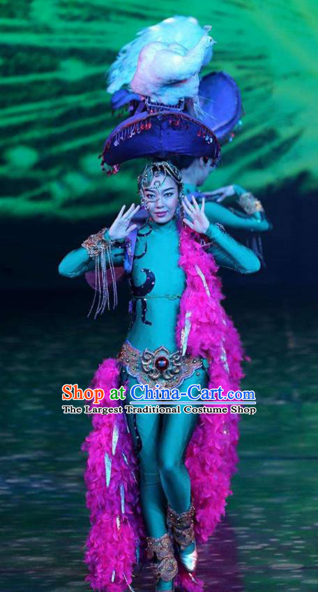 Chinese Golden Mask Dynasty Dance Dress Stage Performance Costume and Headpiece for Women