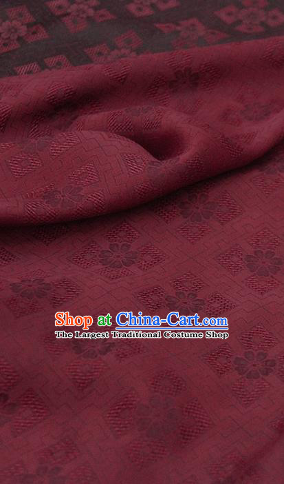 Traditional Chinese Classical Pattern Dark Red Gambiered Guangdong Gauze Silk Fabric Ancient Hanfu Dress Silk Cloth