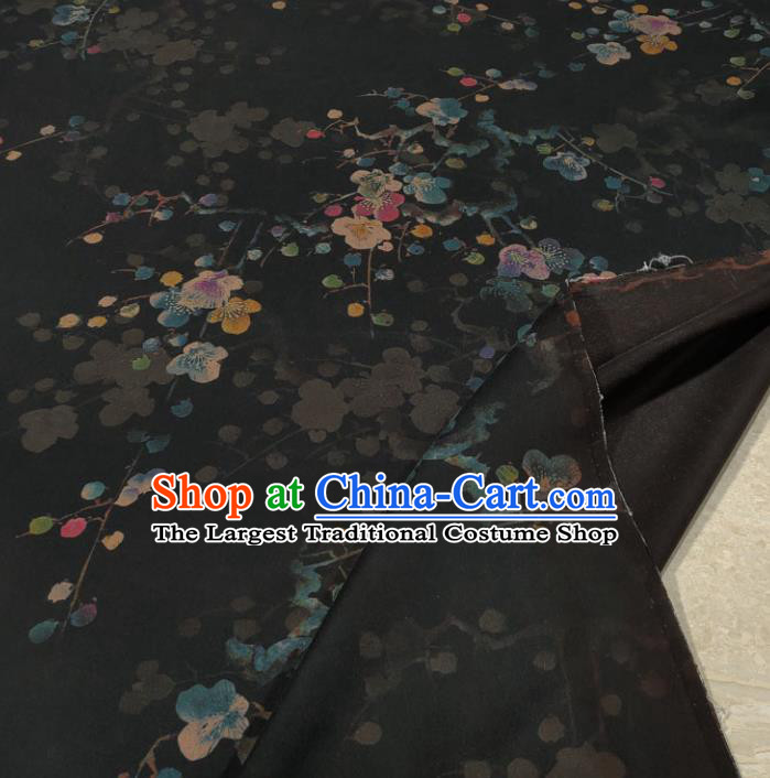 Traditional Chinese Classical Plum Pattern Black Gambiered Guangdong Gauze Silk Fabric Ancient Hanfu Dress Silk Cloth